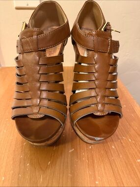 MIA Brown Strappy Wedge Sandals with Ankle Buckle